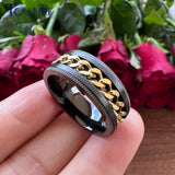 8mm Stainless Steel Chain Ring Stepped Brushed Rotated Men Women