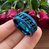 8mm Stainless Steel Chain Ring Stepped Brushed Rotated Men Women