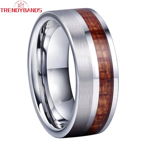 8mm Wood Inlay Tungsten Carbide Wedding Band Ring