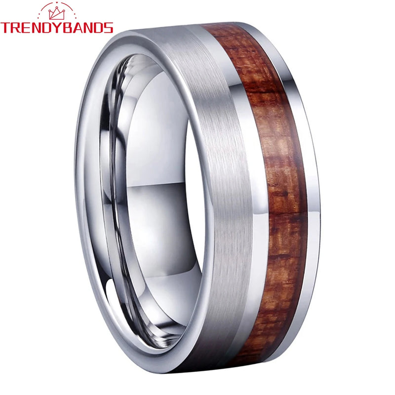 8mm Wood Inlay Tungsten Carbide Wedding Band Ring