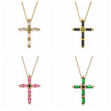 925 Silver Cross Pendant Necklace Long Chain with Crystal Zircon