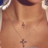 925 Silver Cross Pendant Necklace Long Chain with Crystal Zircon