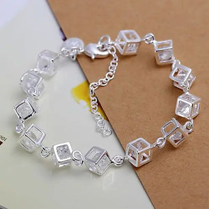 Crystal Square Silver Bracelet for Women