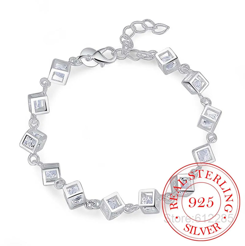 Crystal Square Silver Bracelet for Women