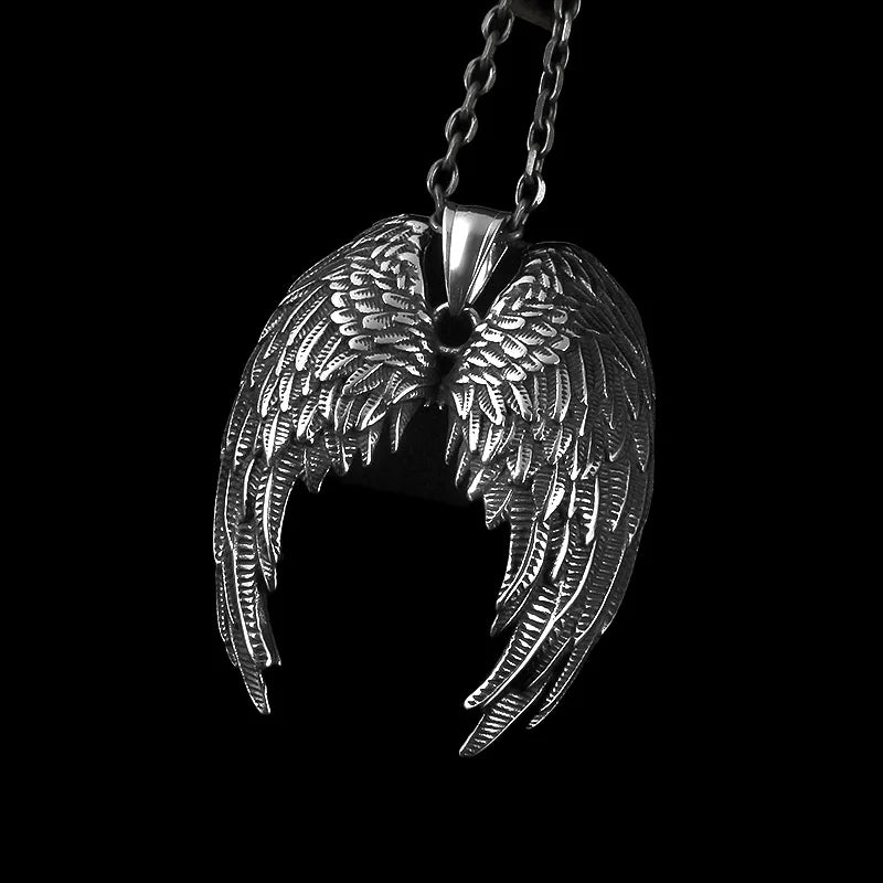 Stainless Steel Retro Angel Wing Men's Pendant Necklace
