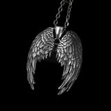 Stainless Steel Retro Angel Wing Men's Pendant Necklace