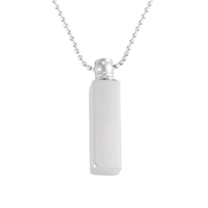 Cube Memorial Ashes Necklace Pendant Stainless Steel Bar Urn Keepsake