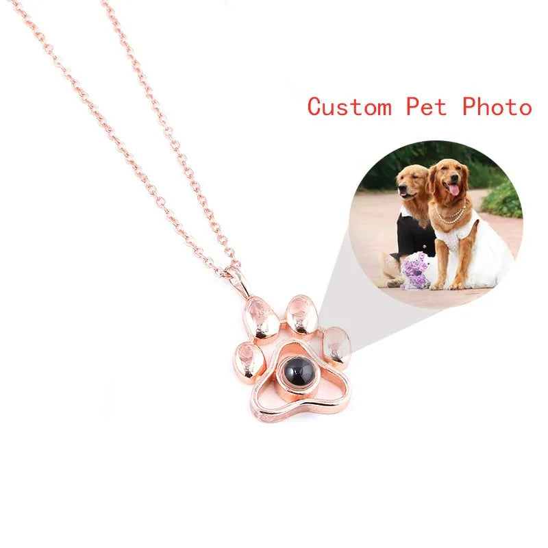 Pet Photo Projection Necklace Cat Dog Paw Pendant Choker Chain Memory Jewelry