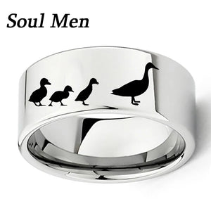 Engraved Duck & Ducklings Ring 11mm Tungsten Wedding Band Size 7-13