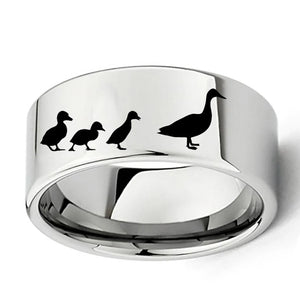 Engraved Duck & Ducklings Ring 11mm Tungsten Wedding Band Size 7-13