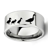 Engraved Duck & Ducklings Ring 11mm Tungsten Wedding Band Size 7-13