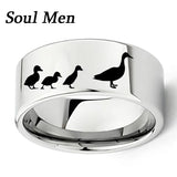 Engraved Duck & Ducklings Ring 11mm Tungsten Wedding Band Size 7-13