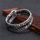 Luxury Leather Wrap Bracelet with Natural Stones