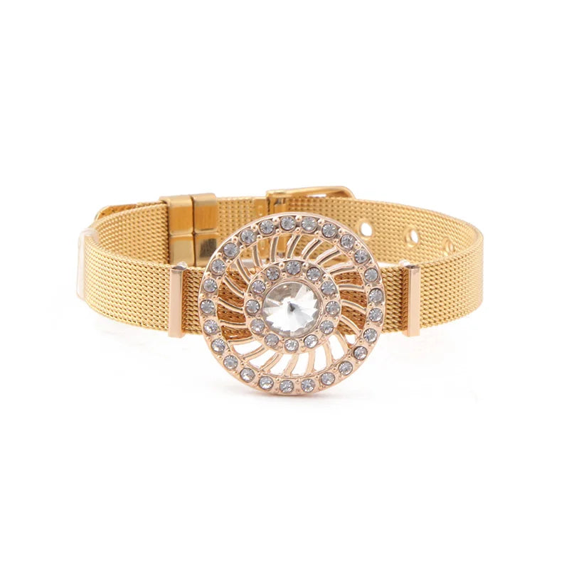 Crystal Wheel Mesh Charm Bracelet Set with Rubber Stops