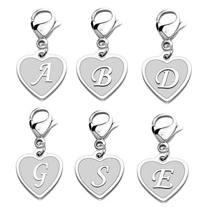 Initial Letter A-Z Alphabet Heart Charm for Bracelet Necklace Keychain