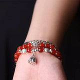 Red Crystal Bracelets 8mm Beads Lucky Tibetan Silver Pendant Bracelets for Women