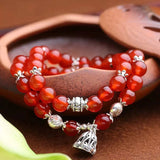 Red Crystal Bracelets 8mm Beads Lucky Tibetan Silver Pendant Bracelets for Women