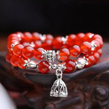 Red Crystal Bracelets 8mm Beads Lucky Tibetan Silver Pendant Bracelets for Women