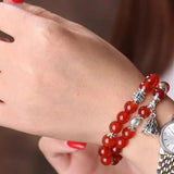 Red Crystal Bracelets 8mm Beads Lucky Tibetan Silver Pendant Bracelets for Women