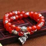 Red Crystal Bracelets 8mm Beads Lucky Tibetan Silver Pendant Bracelets for Women