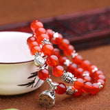 Red Crystal Bracelets 8mm Beads Lucky Tibetan Silver Pendant Bracelets for Women
