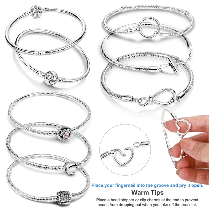 Charm Bracelet with Heart Pentagram Crown Flowers for Women