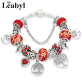 Vintage Red Leaf Flower Charm Bracelet DIY Jewelry for Women