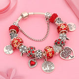 Vintage Red Leaf Flower Charm Bracelet DIY Jewelry for Women