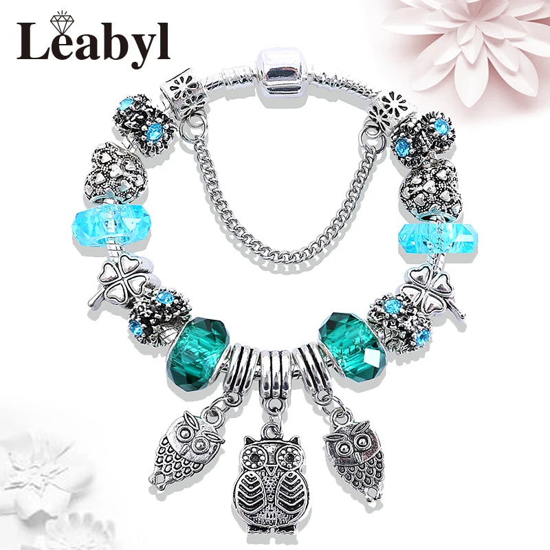 Vintage Red Leaf Flower Charm Bracelet DIY Jewelry for Women