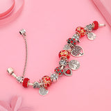 Vintage Red Leaf Flower Charm Bracelet DIY Jewelry for Women