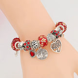 Vintage Red Leaf Flower Charm Bracelet DIY Jewelry for Women