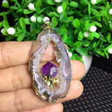 Natural Crystal Pendant Raw Rough Purple Crystal Tooth