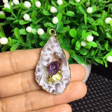 Natural Crystal Pendant Raw Rough Purple Crystal Tooth