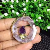 Natural Crystal Pendant Raw Rough Purple Crystal Tooth