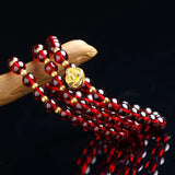 Natural Garnet Stone Bracelets Wine Red Beads With Yellow Flower Bracelets