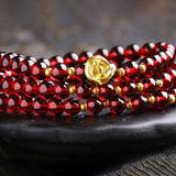 Natural Garnet Stone Bracelets Wine Red Beads With Yellow Flower Bracelets