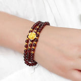 Natural Garnet Stone Bracelets Wine Red Beads With Yellow Flower Bracelets