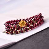 Natural Garnet Stone Bracelets Wine Red Beads With Yellow Flower Bracelets