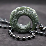 Green Hetian Jade Dragon Donut Pendant Lucky Amulet Necklace