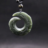 Green Hetian Jade Dragon Donut Pendant Lucky Amulet Necklace