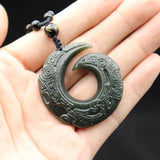Green Hetian Jade Dragon Donut Pendant Lucky Amulet Necklace