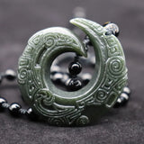 Green Hetian Jade Dragon Donut Pendant Lucky Amulet Necklace