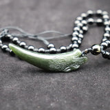 Natural Green Hetian Jade Pendant Hand Carved Wolf Tooth Men Women Lucky Amulet