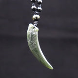 Natural Green Hetian Jade Pendant Hand Carved Wolf Tooth Men Women Lucky Amulet