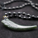 Natural Green Hetian Jade Pendant Hand Carved Wolf Tooth Men Women Lucky Amulet