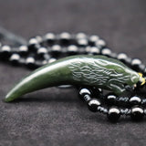 Natural Green Hetian Jade Pendant Hand Carved Wolf Tooth Men Women Lucky Amulet