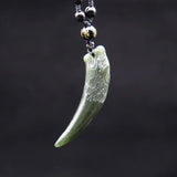 Natural Green Hetian Jade Pendant Hand Carved Wolf Tooth Men Women Lucky Amulet