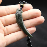 Natural Green Hetian Jade Pendant Hand Carved Wolf Tooth Men Women Lucky Amulet