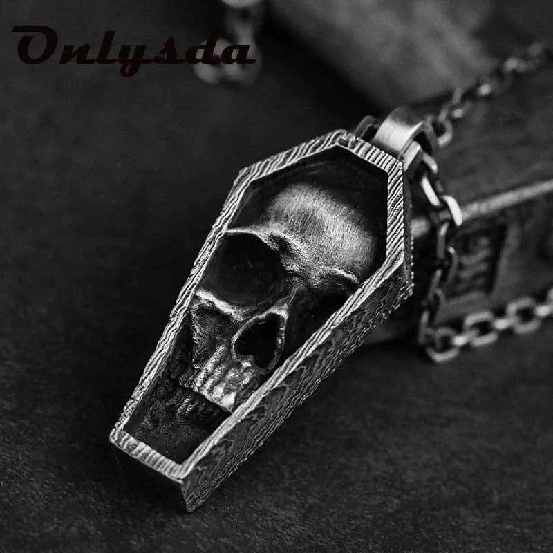 Punk Rock Stainless Steel Skull Coffin Pendant Necklace
