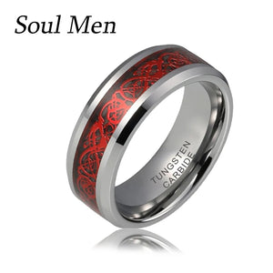 Red Celtic Dragon Rings 8mm Tungsten Carbide Men's Band Size 7-12